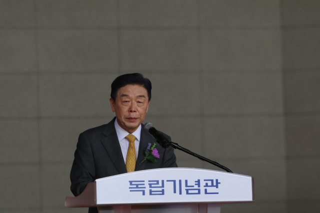 독립기념관에서 열린 광복 80주년 기념식에서 기념사를 하는 김형석 독립기념관장. 독자제공