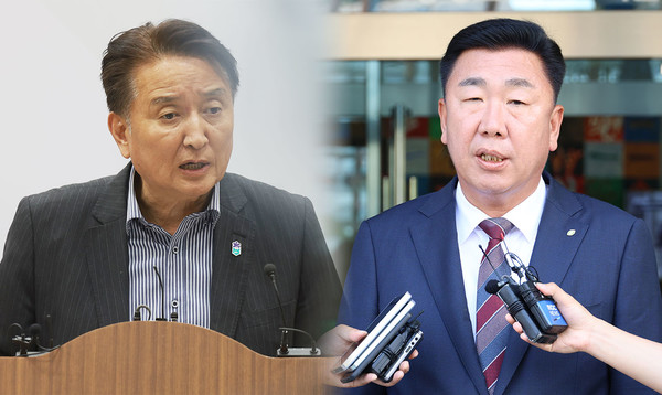 김영환 충북지사(왼쪽)와 이범석 청주시장. 사진=연합뉴스 제공