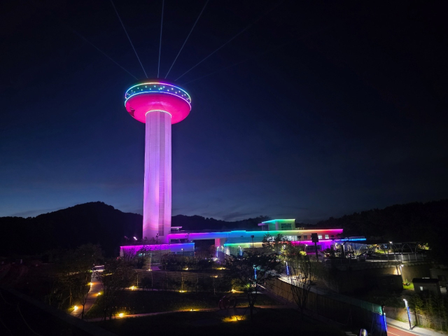 예산군 대표 관광지인 예당호에 새롭게 조성된 ‘예당호 전망대’ 경관조명 모습. 예산군 제공
