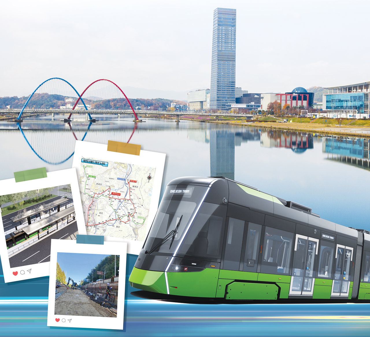 트램 및 노선도 이미지. 대전시 제공. 배경=클립아트코리아 제공.