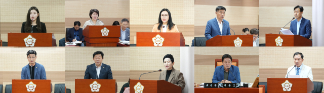 사진 좌측상단 부터 김미성, 김은복, 김은아, 맹의석, 명노봉, 안정근, 원원준, 이기애, 이춘호, 천철호 시의원 모습. 아산시의회 제공