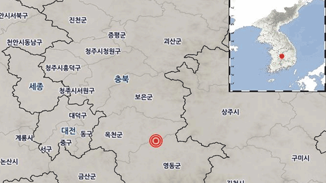 충북 옥천군 동쪽 17km 부근에서 규모 3.1의 지진이 발생했다.