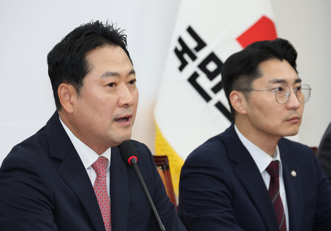 국민의힘 장동혁 대표가 9일 서울 여의도 국회에서 기자간담회를 열고 발언하고 있다. 2025.10.9 사진=연합뉴스.