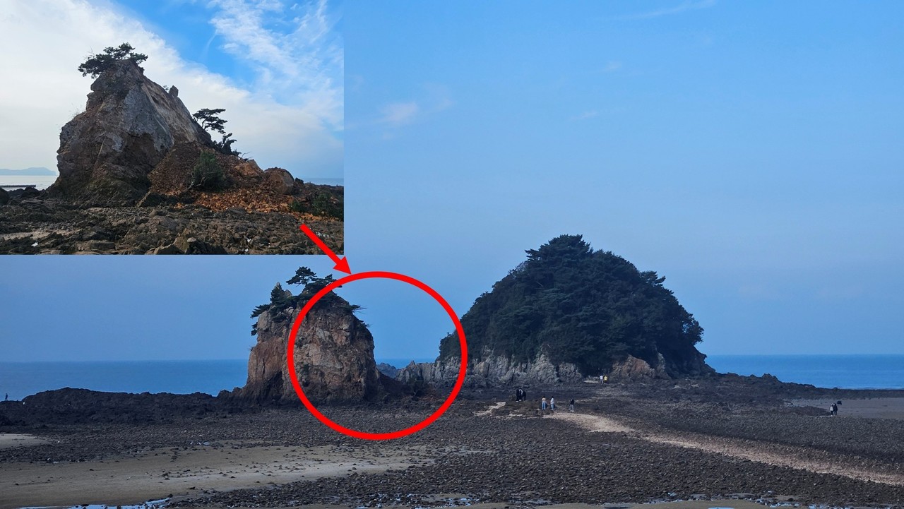 국가자연유산 태안 할미·할아비바위 중 할미바위 측면 붕괴 [태안군 제공. 재판매 및 DB 금지]