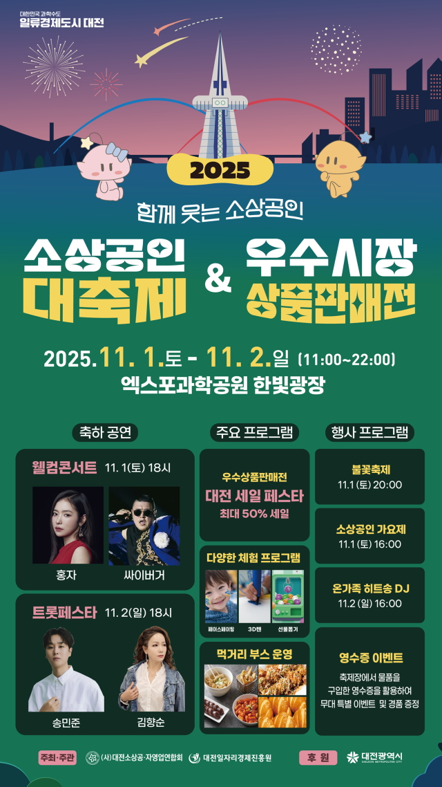 대전시가 내달 1~2일 엑스포과학공원 한빛광장 일원에서 ‘2025년 소상공인 대축제&우수시장 상품 판매전’을 개최한다고 24일 밝혔다. 대전시 제공